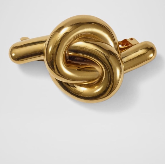 NWT LELET NY Gold Glossy Knotted Brass Barrette - Picture 1 of 5